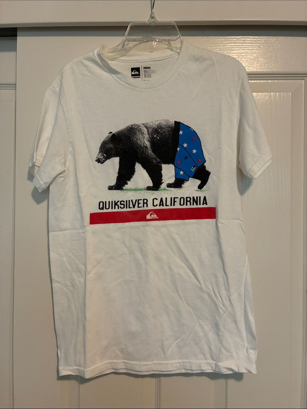 Quiksilver White Bear Graphic Tee with Blue Star Panel